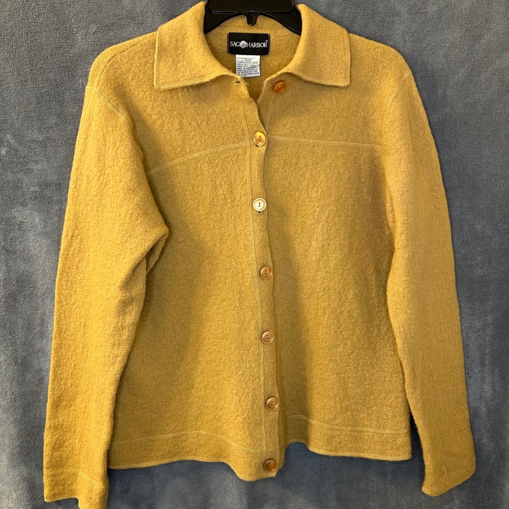 Sag Harbor Mustard Yellow Womens XL 100% Wool Cardigan Sweater Australia